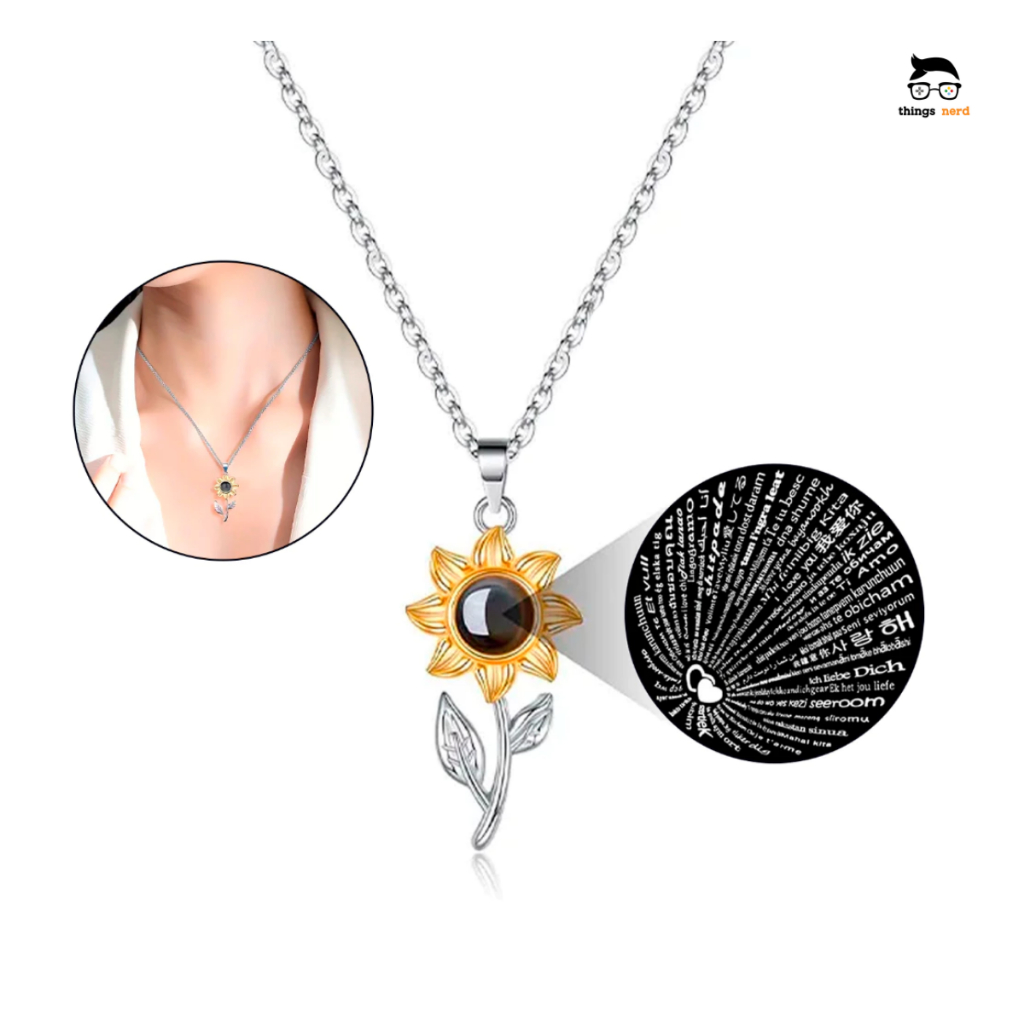 Colar Pingente Girassol Eu Te Amo 100 Idiomas Projeção Presente Namorada Natal Dia dos Namorados em Oferta na Shopee