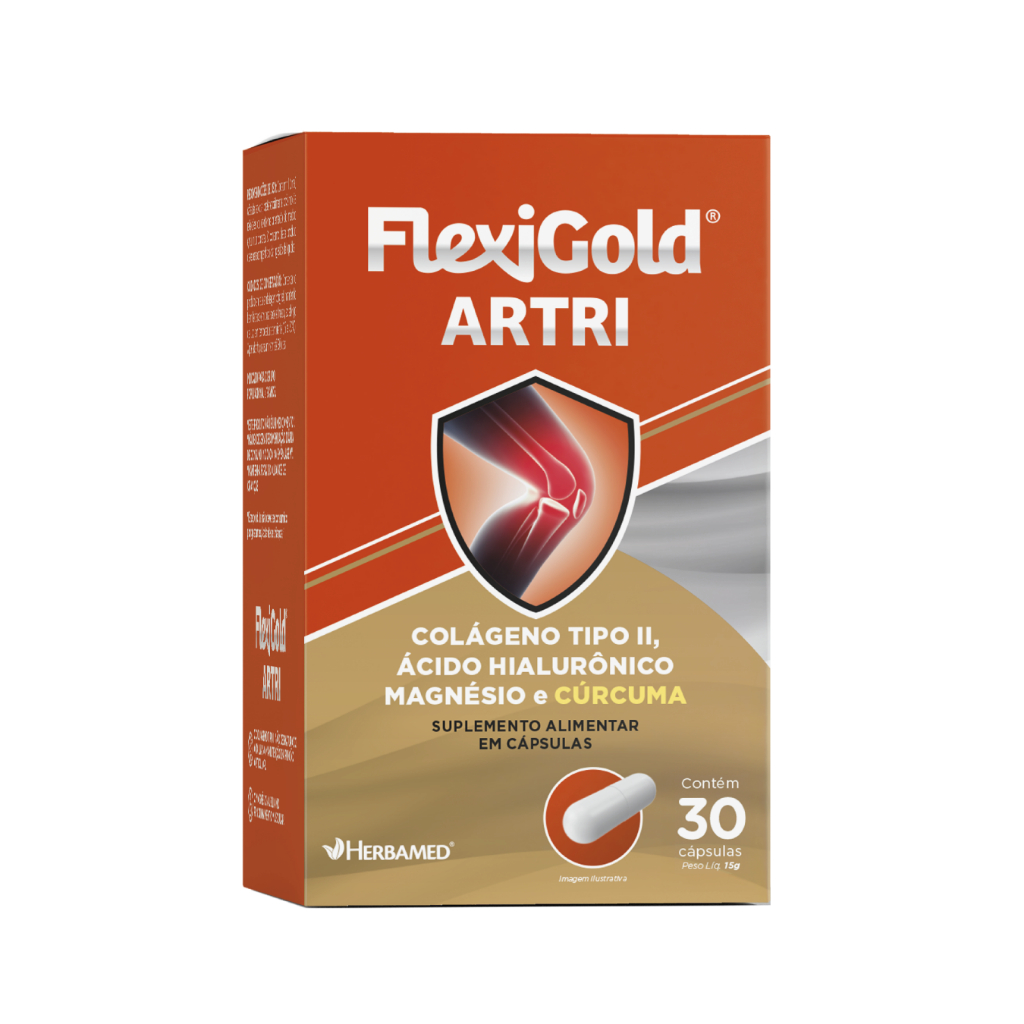 FlexiGold Artri Colágeno Tipo 2 Ácido Hialurônico Magnésio Cúrcuma 30 Cápsulas 500mg Herbamed