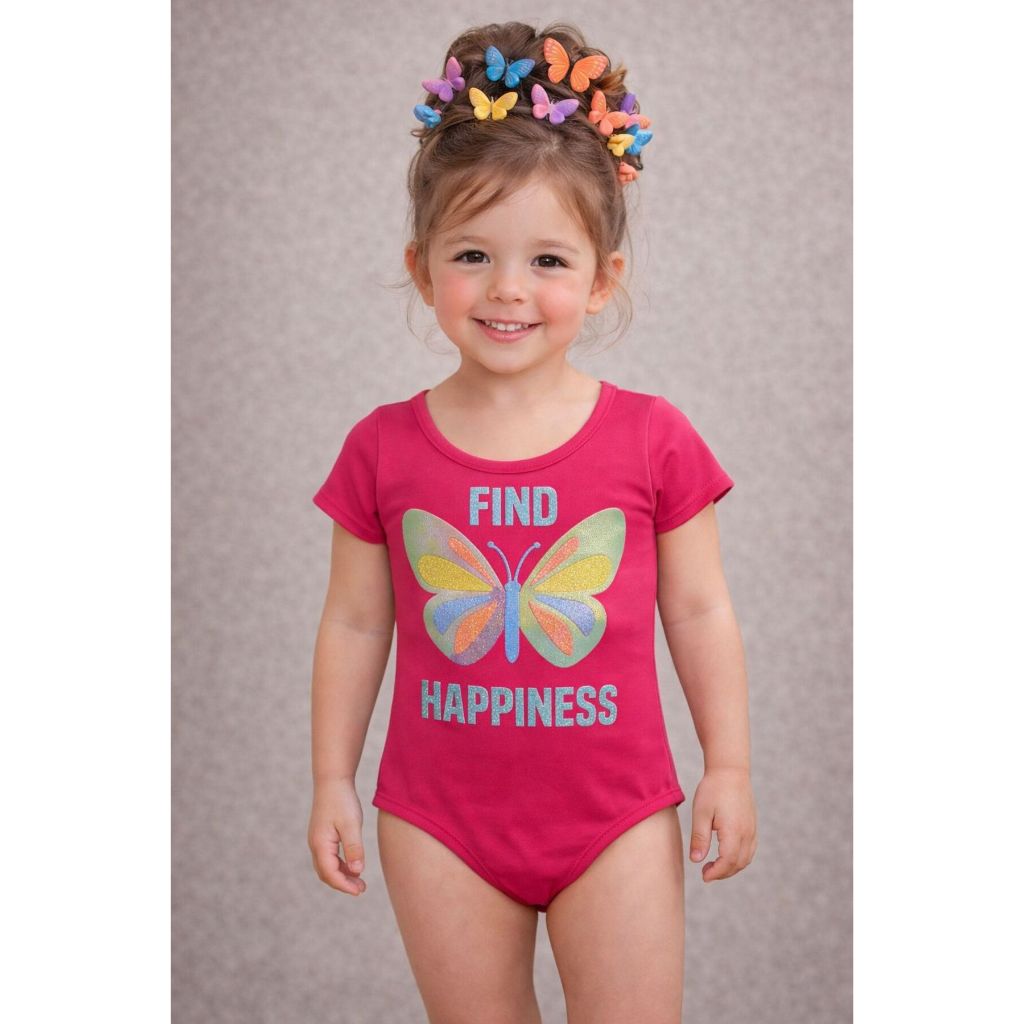 Body Infantil Menina Borboleta com Aplique 3D Tamanho 1 ao 10 Moda Infantil