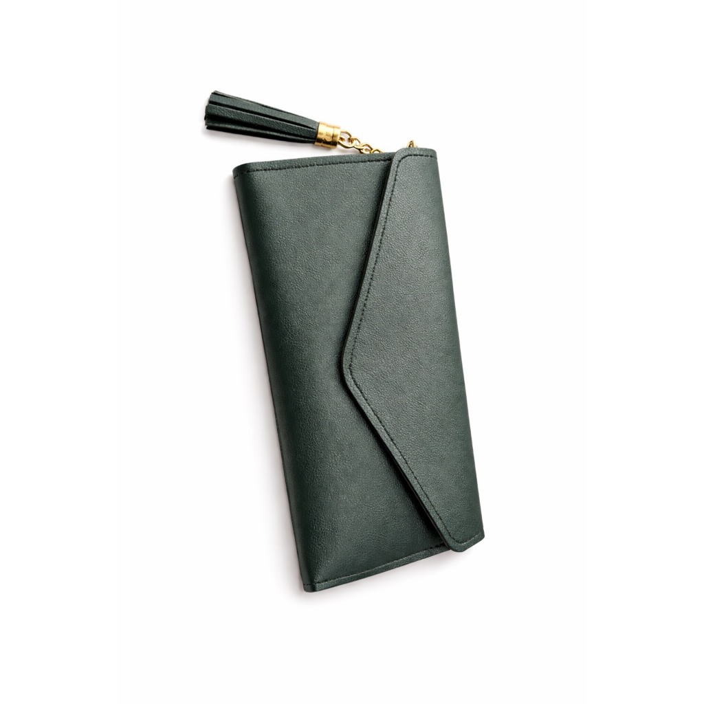 CARTEIRA FEMININA ENVELOPE COM ZIPER E PINGENTE