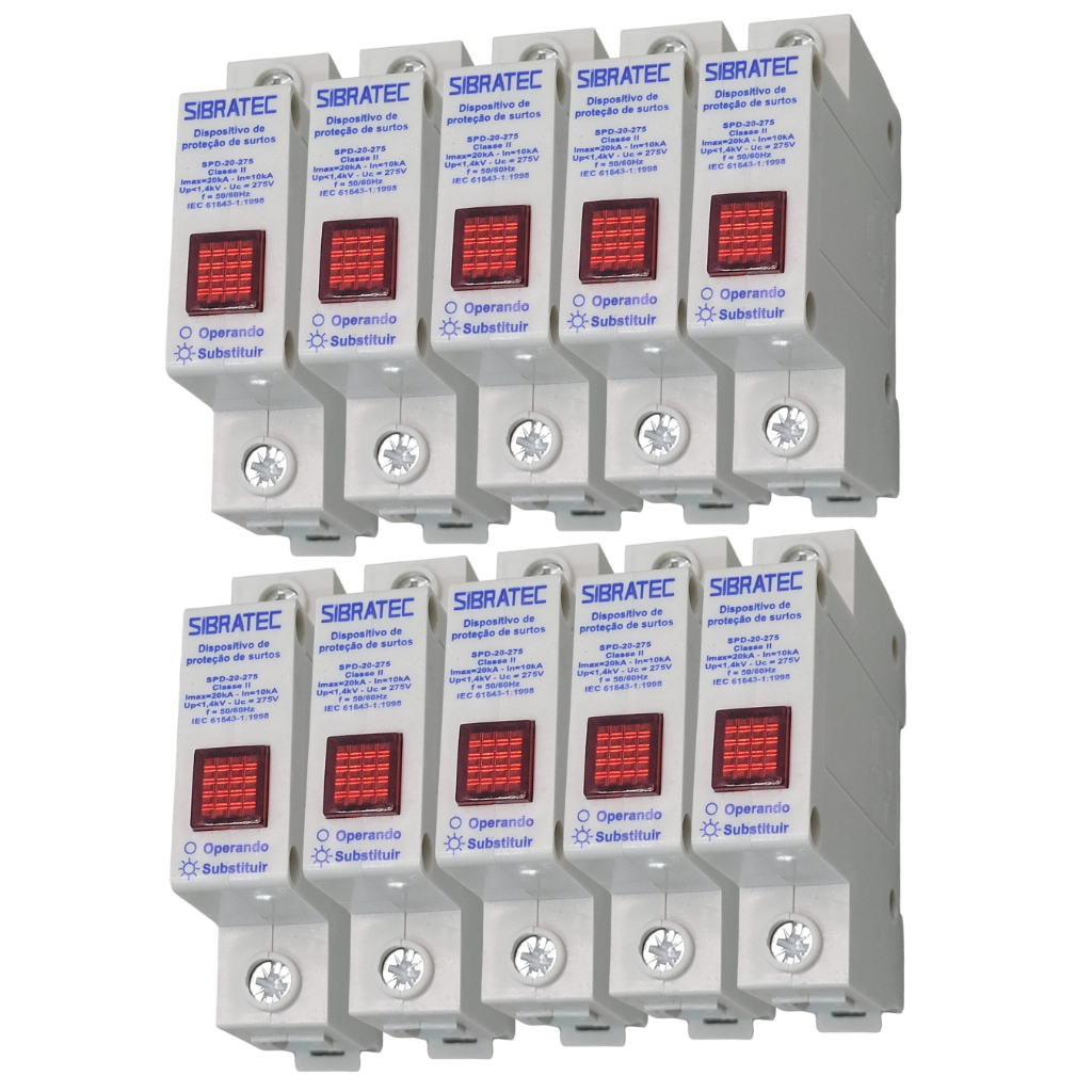 Kit Com 10 Protetor Contra Surtos Dps 20ka 275v Sibratec