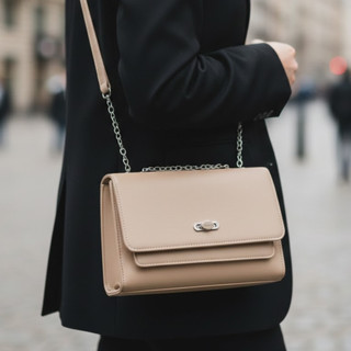 Bolsa Feminina Nude Bege Alça Corrente Ombro Blogueira Tendência Casual Trabalho Formal