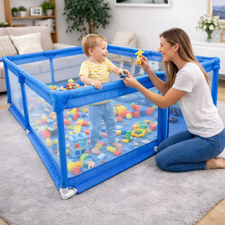 Cercado Tela Grade Proteção Cercadinho Portão Infantil Bebê - Azul 180X150