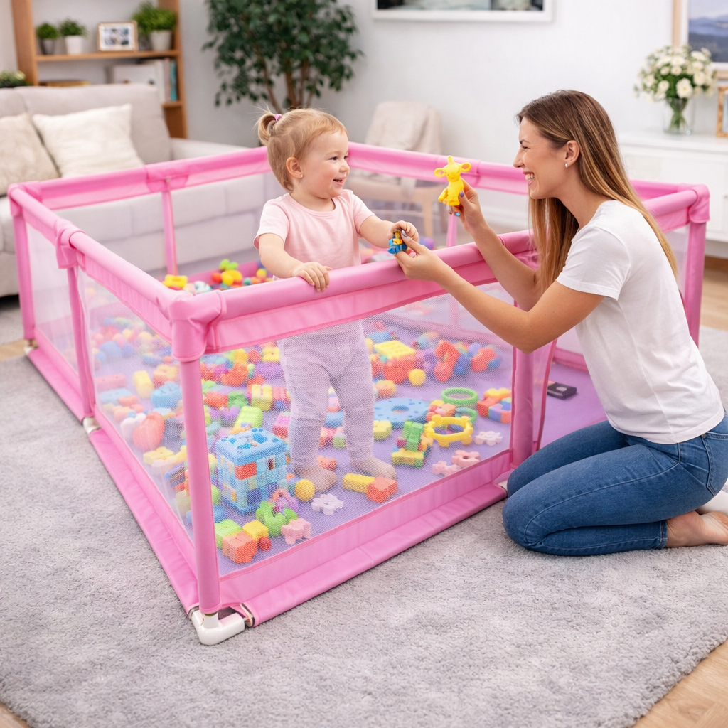 Cercado Tela Grade Proteção Cercadinho Portão Infantil Bebê - Rosa 200X150