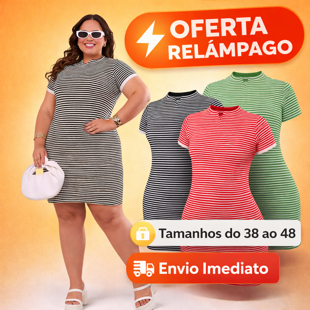 Vestido Midi Tubinho Feminino Listrado Slim e Plus Confortável em Oferta na Shopee