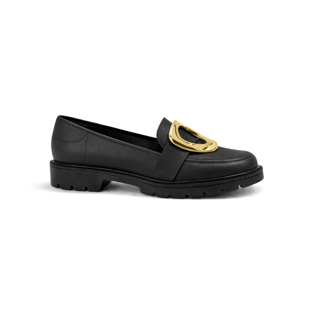 Mocassim Feminino Tratorado Fivela Dourada Tendência Moda Estiloso Confortável Beira Rio Original
