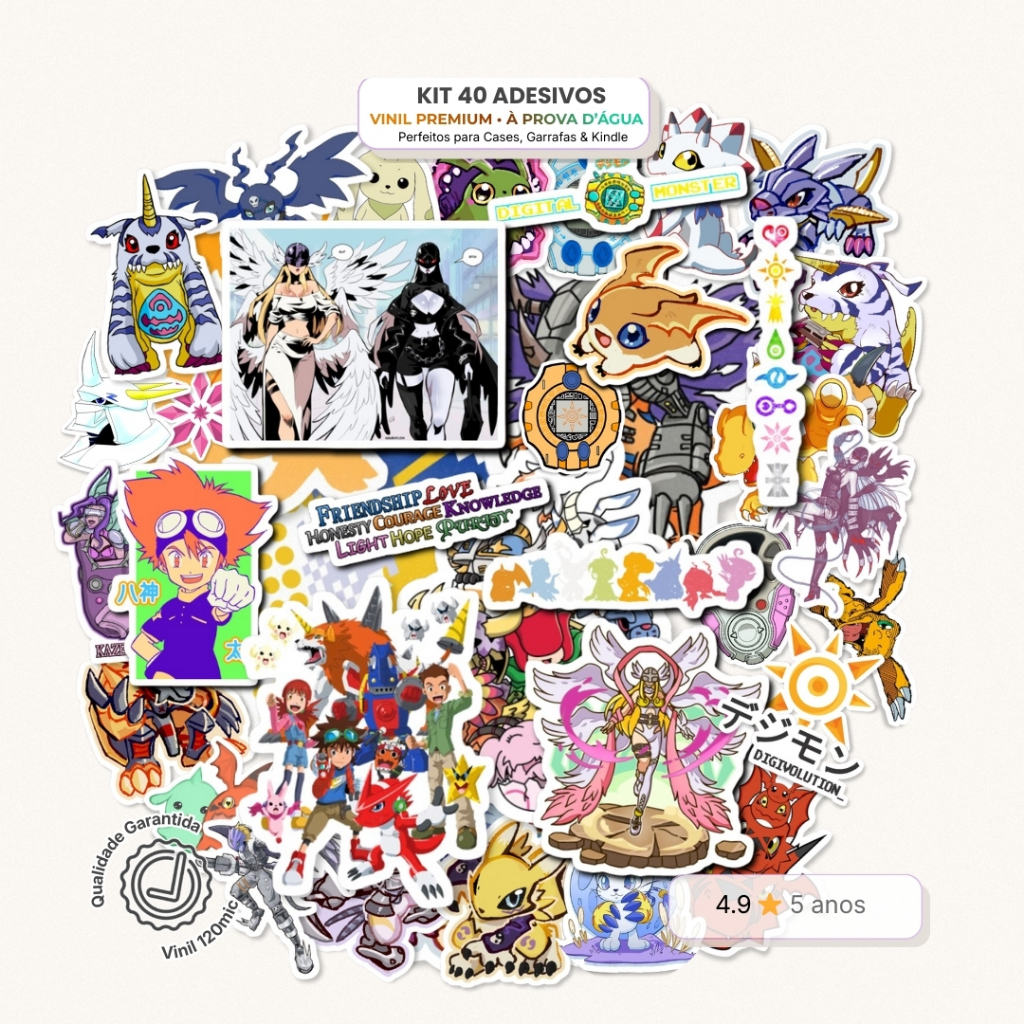 Kit 40 Adesivos Digimon - Vinil à Prova D’Água | Stickers Papelaria Criativa Anime Digievolução em Oferta na Shopee