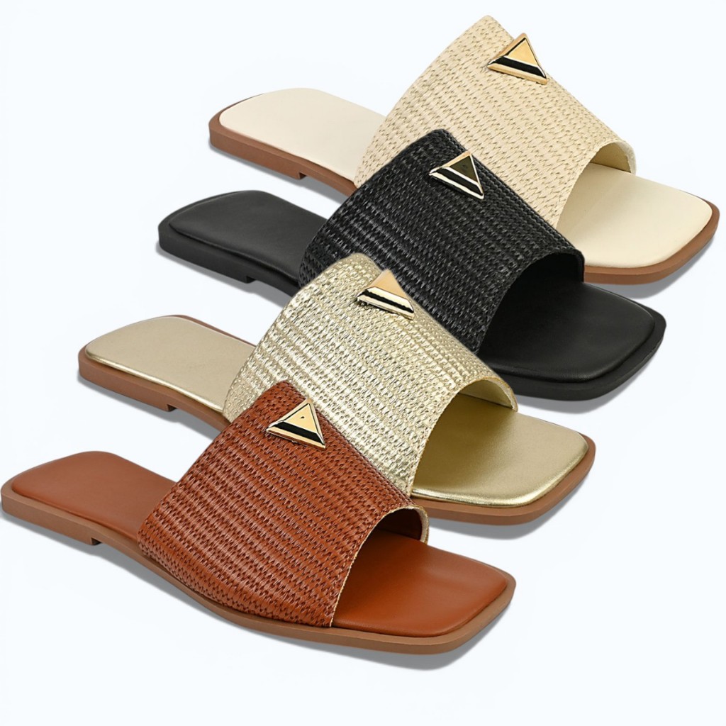 Sandália Rasteira Feminina Confortável Bico Quadrado Elegante Chic em Oferta na Shopee