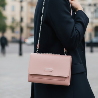 Bolsa Feminina Rosê Alça Corrente e Courino Luxo Pequena Transversal Festa Passeio