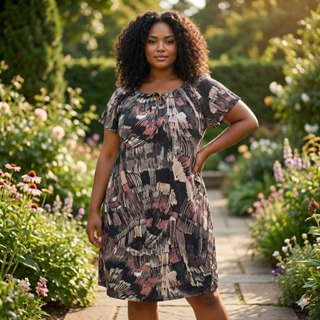 Vestido Feminino Plus Size Ciganinha Estampado Manga Curta Midi em Oferta na Shopee