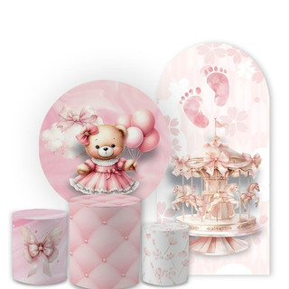 Capa Painel + Capas Cilindro Sublimadas Chá Bebe Aniversario Festa Ursinha Baby Balões  Infantil Veste Fácil