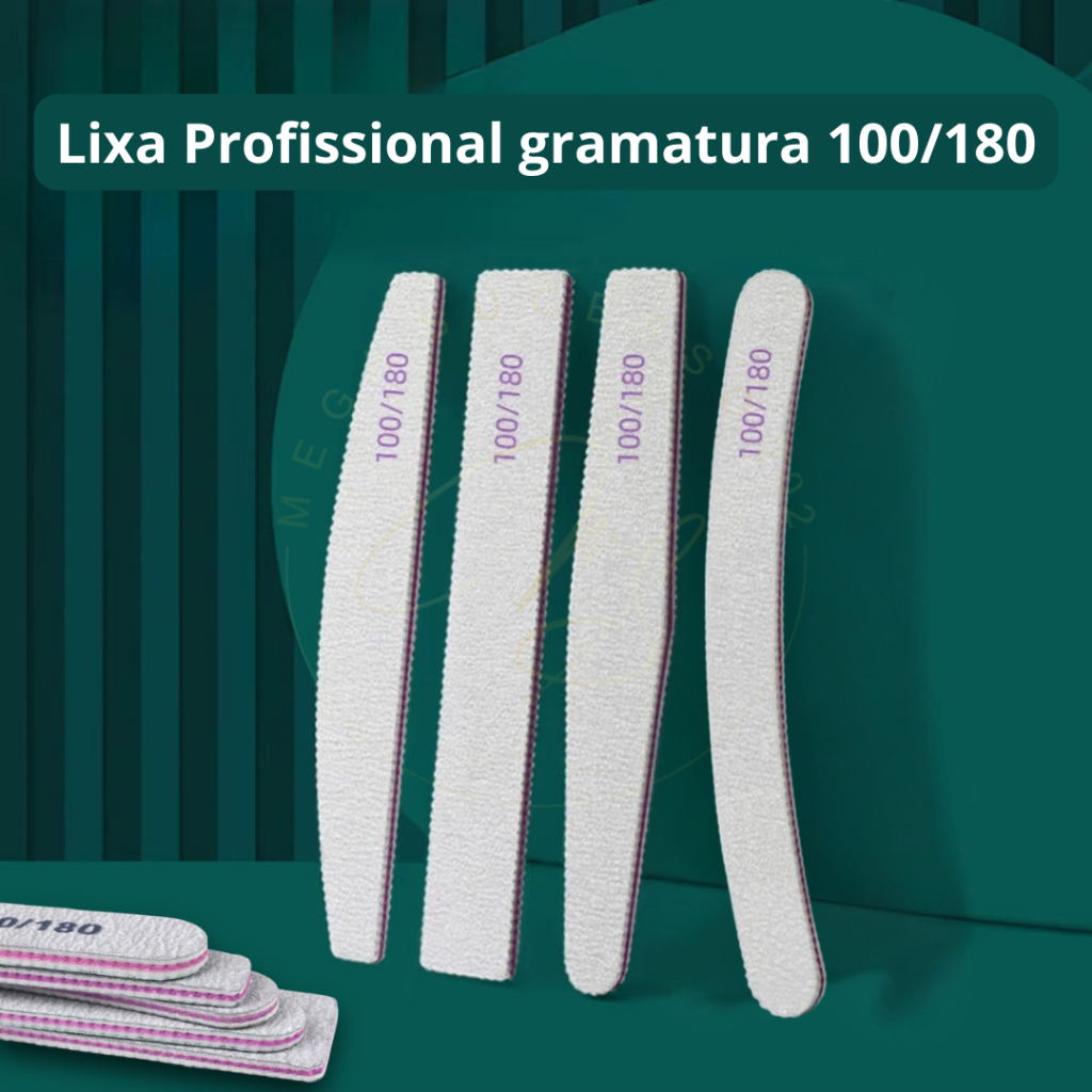 Lixa 100/180 *UNIDADE* Profissional Lavável Boomerangue Banana Quadrada Caixão Uso Manicure Nail Designer