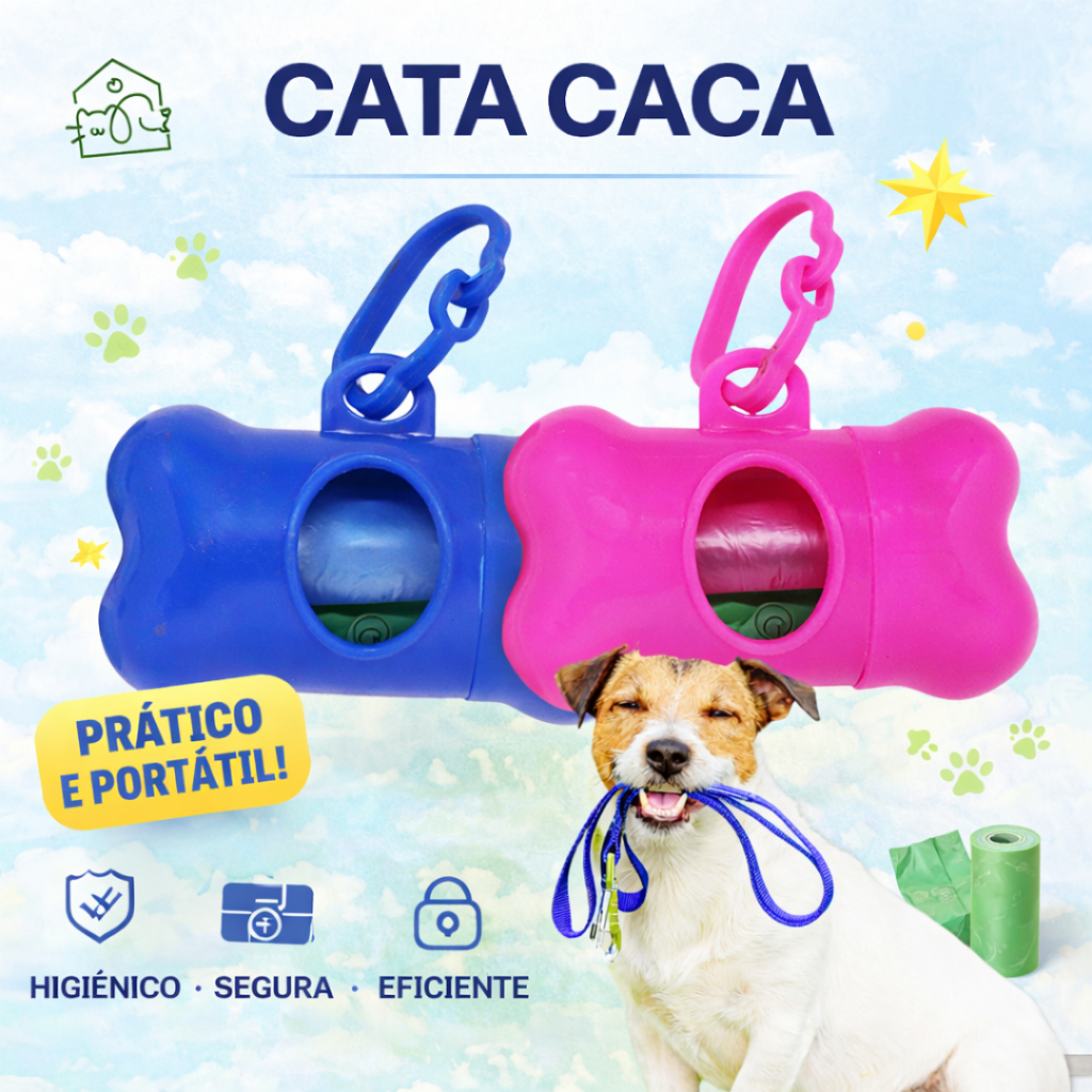 Cata Caca Pet com Dispenser de Saquinhos e Refil Incluso