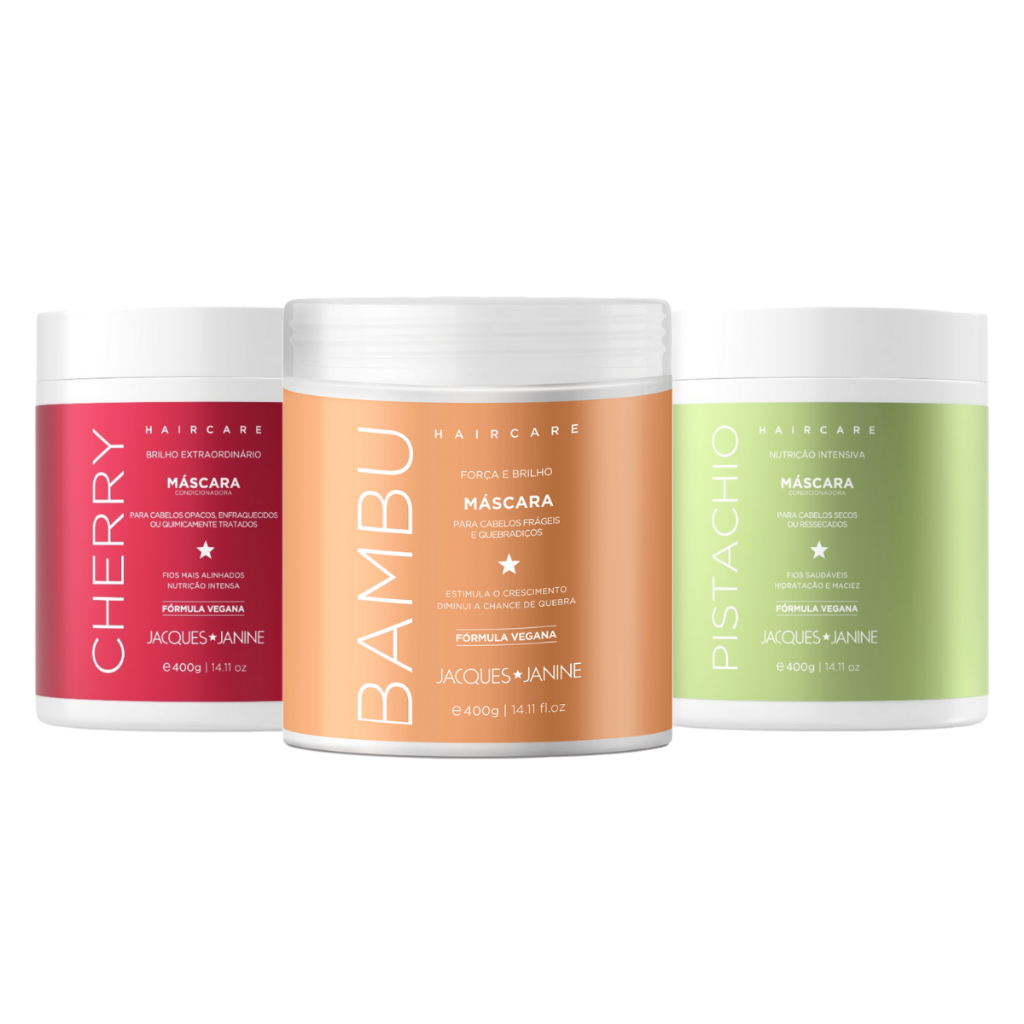 Máscaras Cronograma Jacques Janine Hidratação Nutrição Reconstrução Cereja Pistache Bambu 1200g em Oferta na Shopee