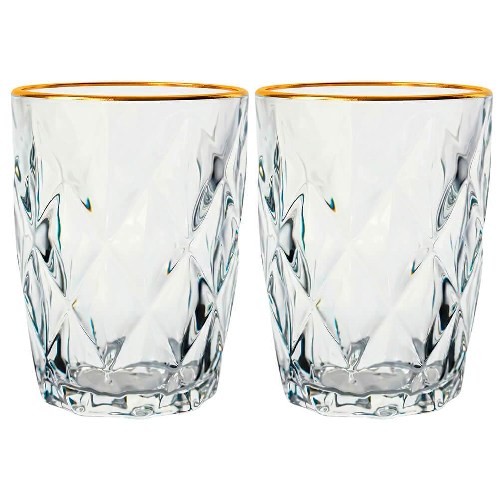 Conjunto De Copos De Vidro Diamond Fio De Ouro 270ml 2 Peças - Lyor