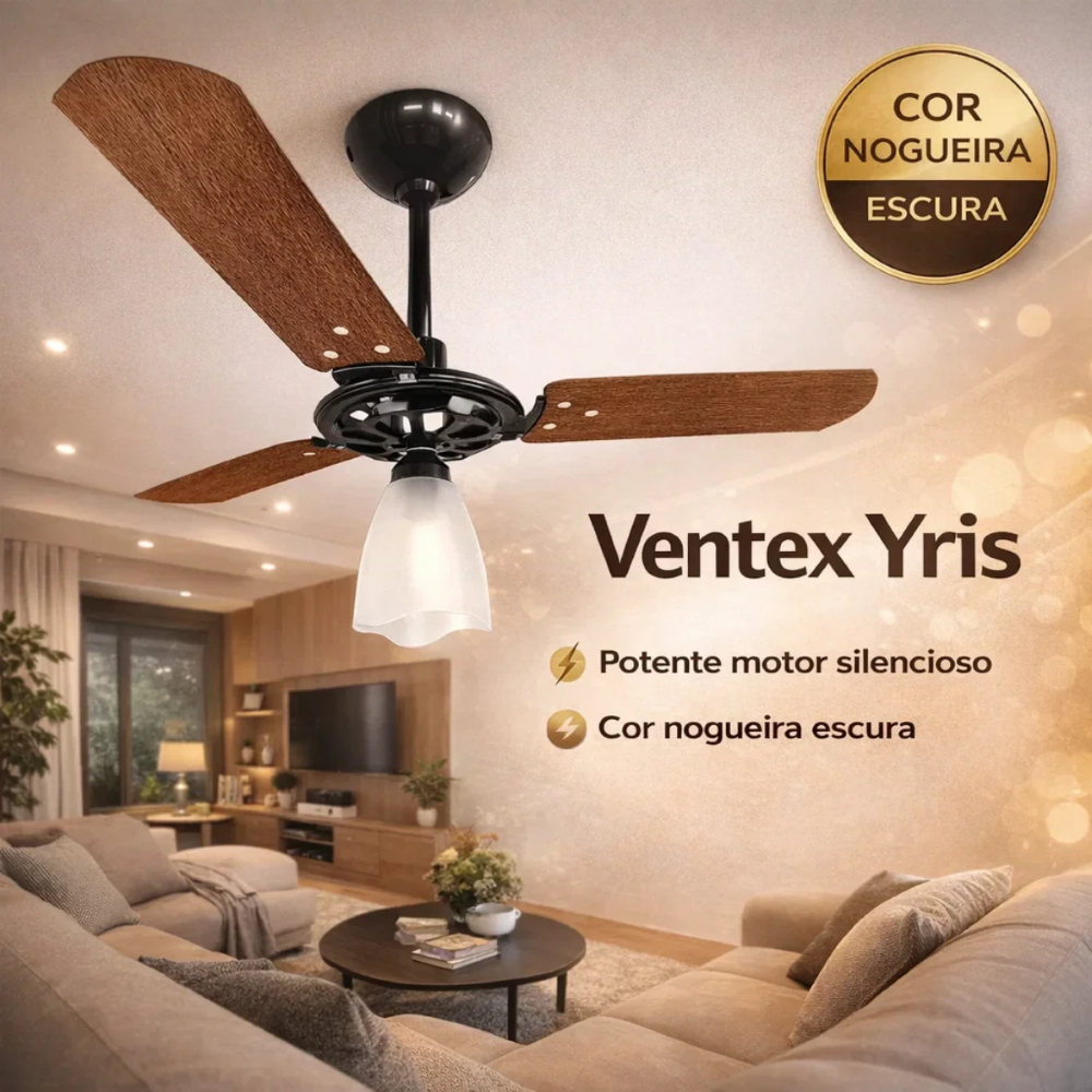 Ventilador De Teto Yris 127V Preto Mogno 150W Ventex - Alta Potência e Durabilidade em Oferta na Shopee