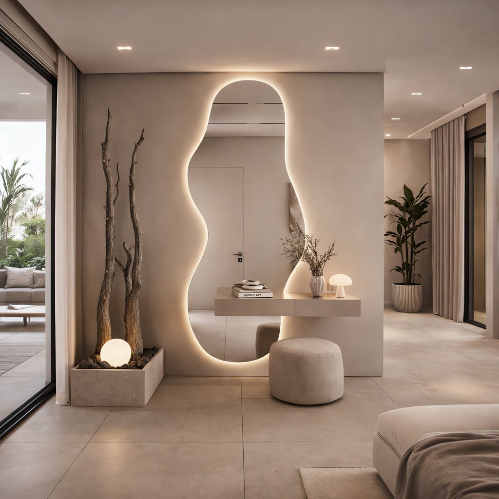 Espelho Led Organico Lançament Suporte Bateria/fonte Moderno Banheiro JR em Oferta na Shopee