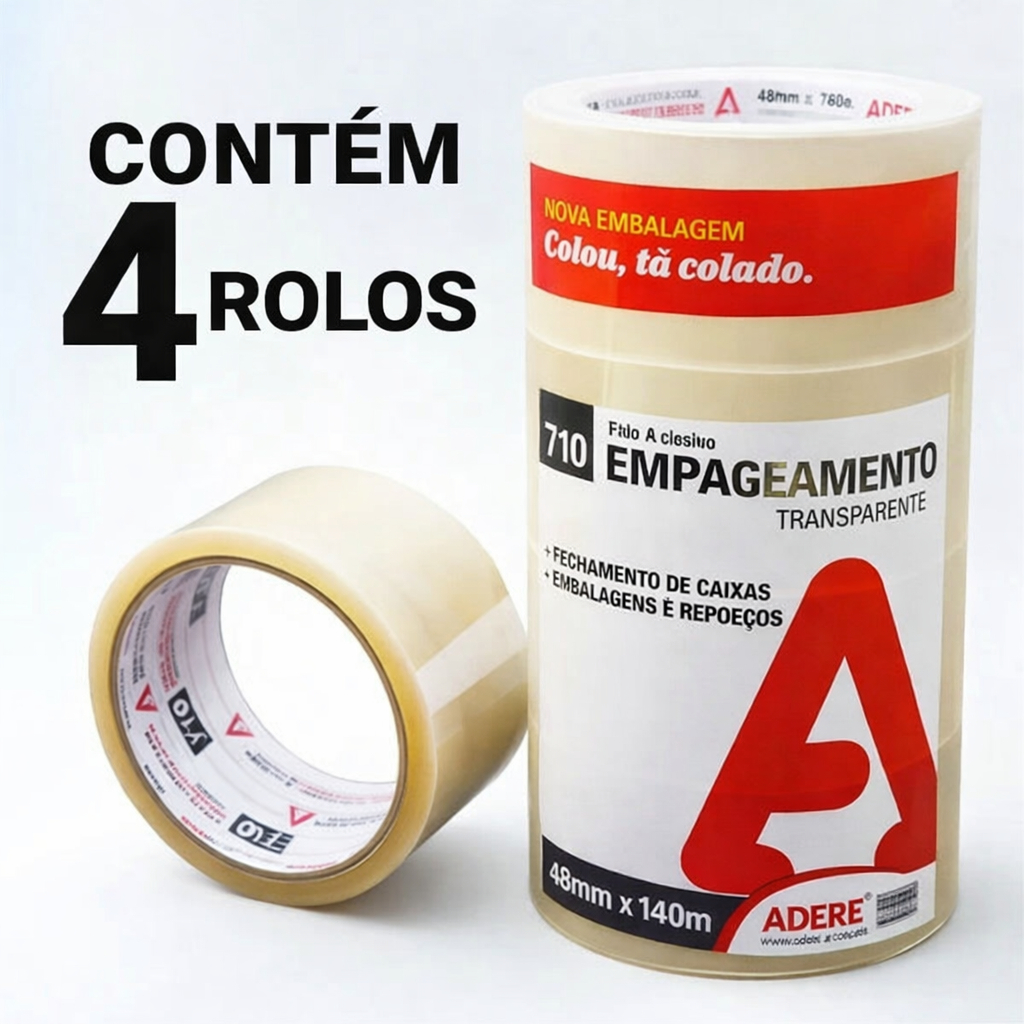 Adere kit com 4 fita adesiva empacotamento transparente 45mm x 40m em Oferta na Shopee