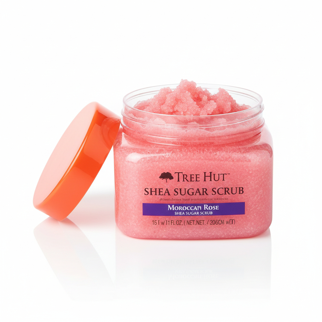 ESFOLIANTE CORPORAL TREE HUT MOROCCAN ROSE SHEA SUGAR SCRUB 510G – PELE RENOVADA, MACIA E PERFUMADA ✨