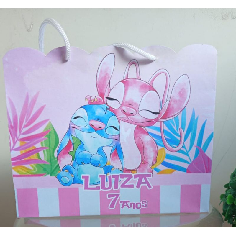 SACOLINHA PERSONALIZADA PARA LEMBRANCINHA DE FESTA STITCH E ANGEL - PEGUE E MONTE