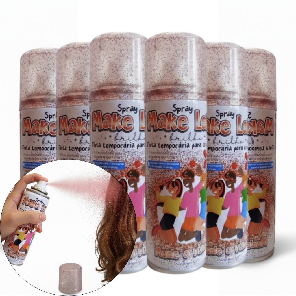 Kit 6 Spray De Cabelo Brilho Tinta Temporária Make+ Glitter Vermelho