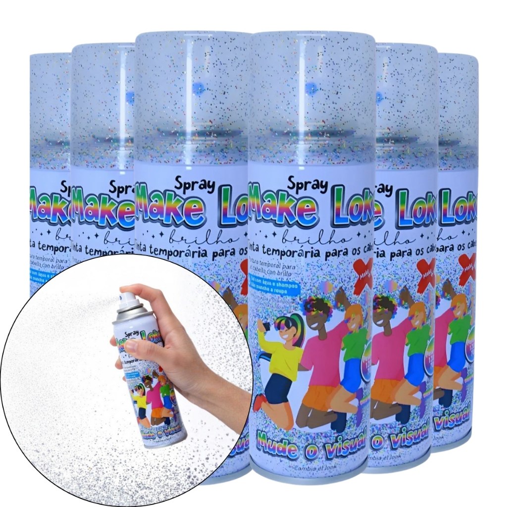 Kit 6 Sprays De Cabelo Tinta Temporária Brilho Make+ Glitter Multicolor