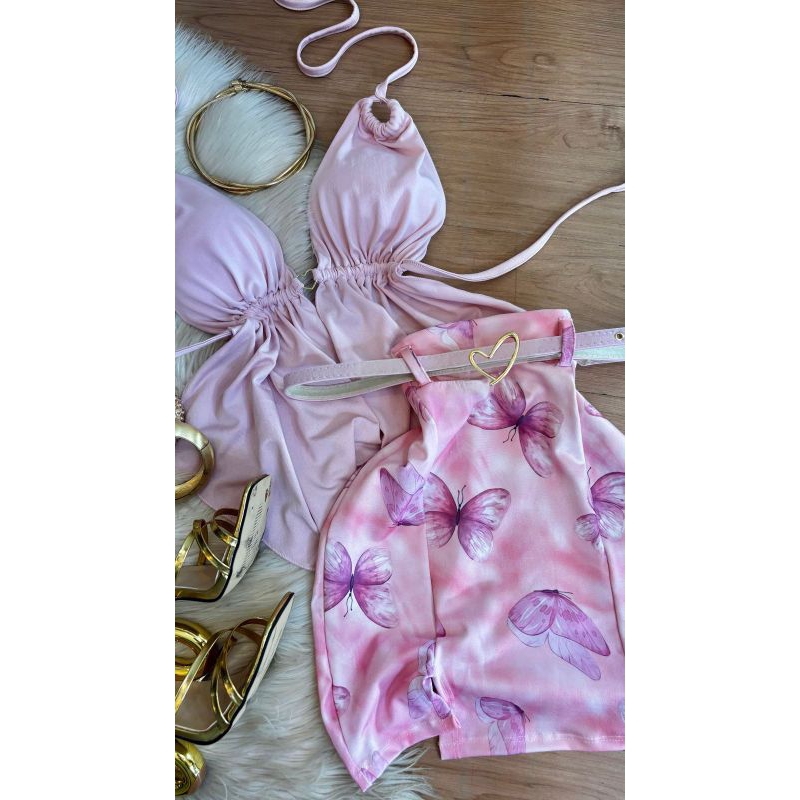 conj. crooped com short c/ cinto ou conj.saia c/crooped com cinto