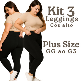Kit 3 ou 2 Calças Legging Feminina Plus Size Básica Lisa Cintura Alta Dia a Dia Academia GG G1 G2 G3 em Oferta na Shopee