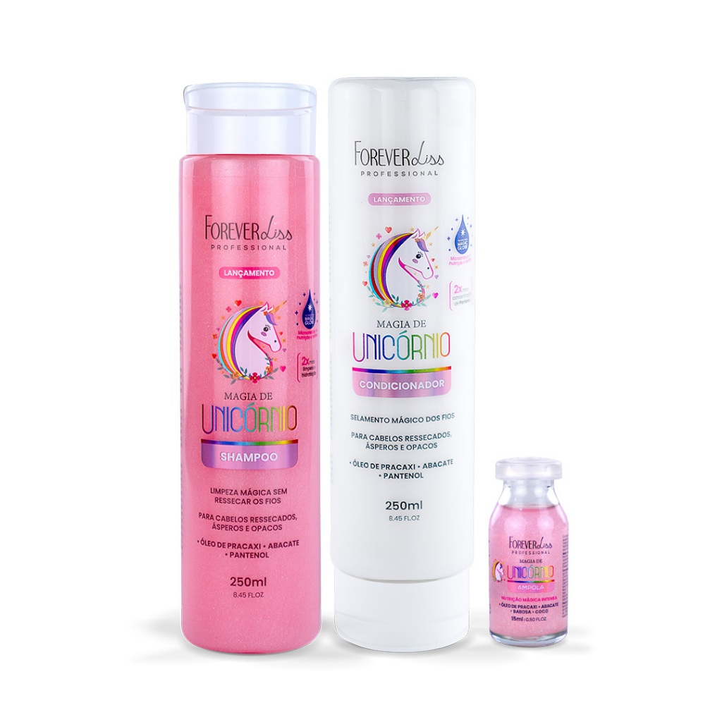 Kit Shampoo, Condicionador e Ampola Magia De Unicórnio Forever Liss