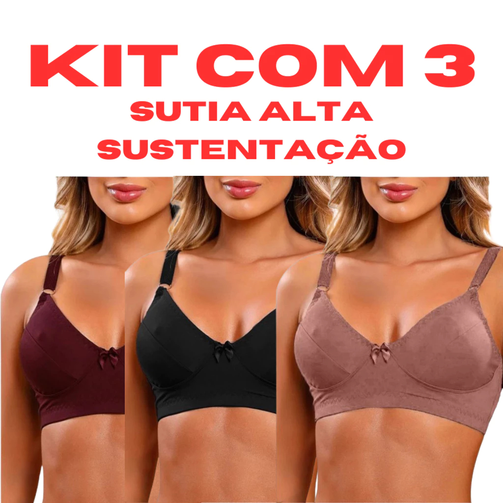 Kit 3 sutiã Sustentação Reforçado Lateral Larga Sem Bojo Promoção em Oferta na Shopee