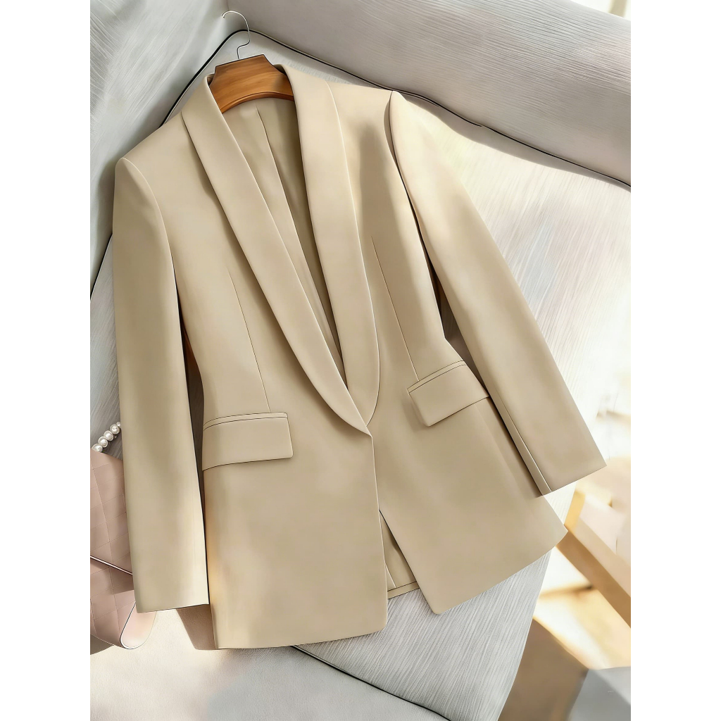 Blazer feminino alfaiataria aberto com forro e ombreira social