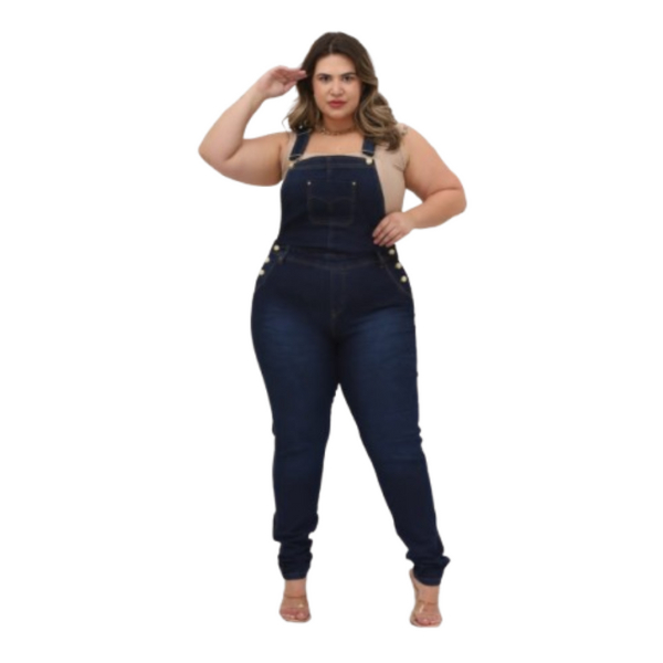 Macacão Jeans Feminino Plus Size Jardineira modela Bumbum - Jeans Premium em Oferta na Shopee