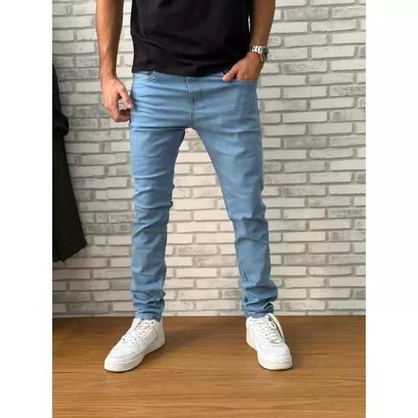 Calça Jeans Masculina Estilosa Moda Skinny Cor Azul Clara Moderna
