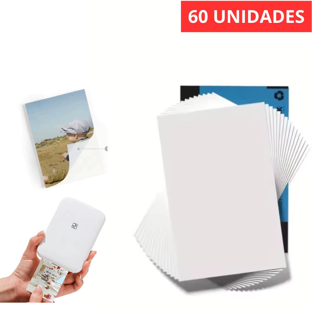 Kit 60 Unidades Papel Fotografico Zink Instantâneo Térmico Compatível com Câmeras Para Impressora MT53