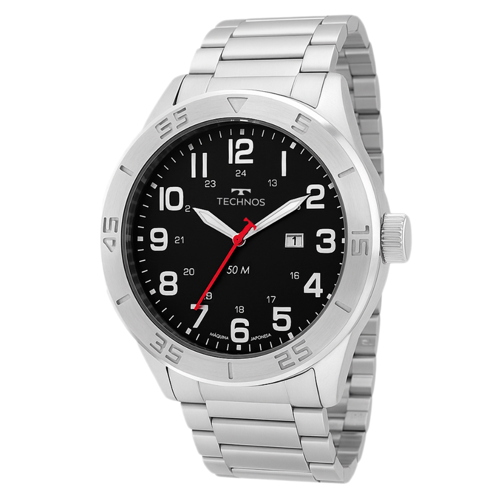 Relógio Analógico Masculino Technos Prata Militar Original Resistente à Água Garantia 1 ano