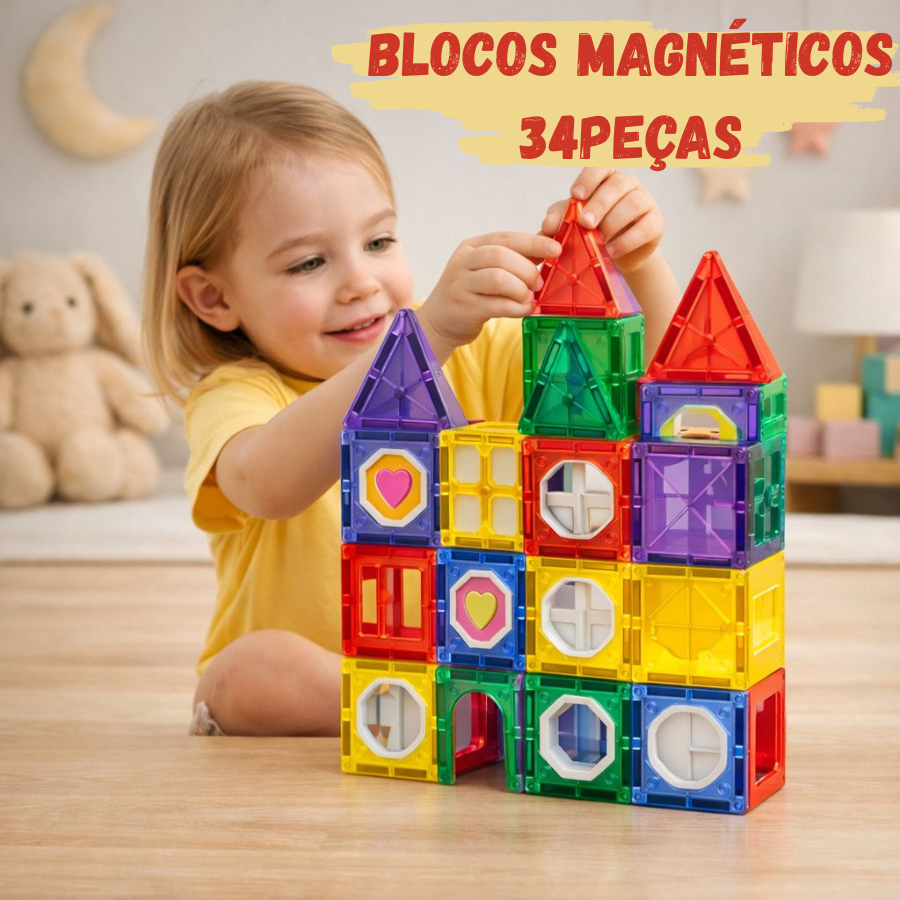 Blocos Magneticos 34 peças Construção Criativa Infantil Crianças Imaginação