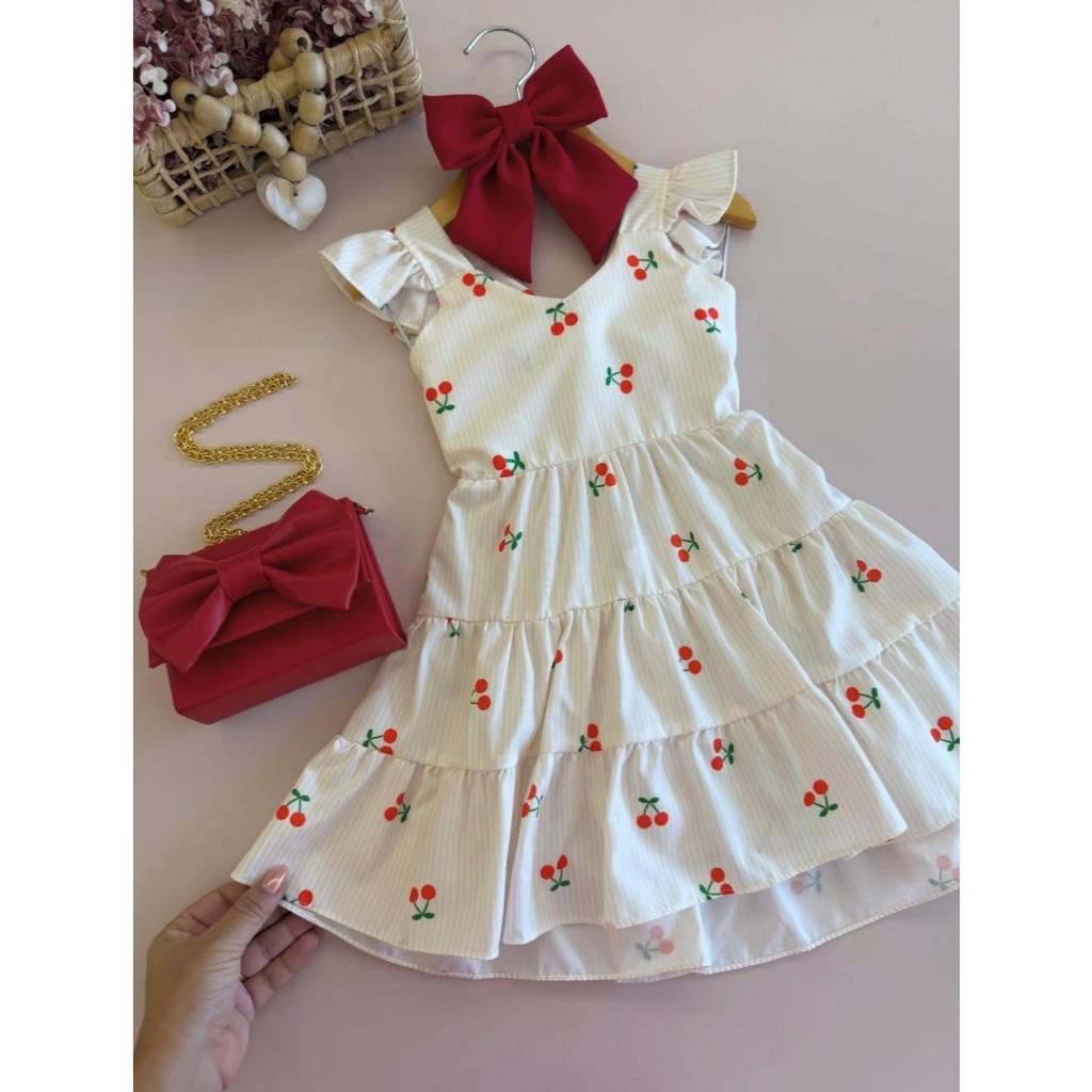 Vestido Infantil Estampado Casual Cerejinha em Oferta na Shopee