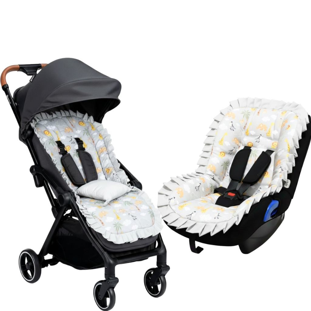 Kit 1x Capa de Carrinho + 1x Bebê Conforto com Tecido Estampado 100% Algodão Estampas Safari