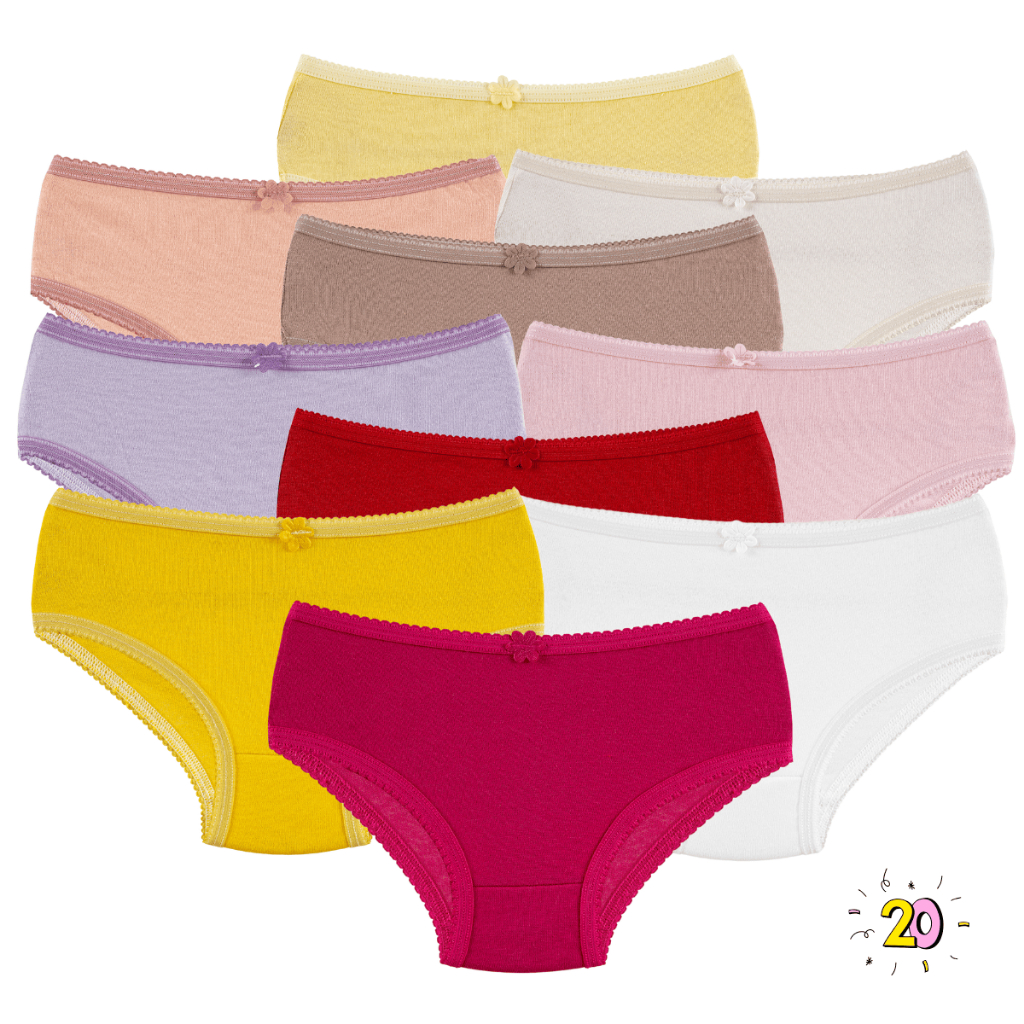 Kit 20 Calcinha Infantil Lisa Malha 100% Algodão Calçolinha Menina Calçola Criança Confortável
