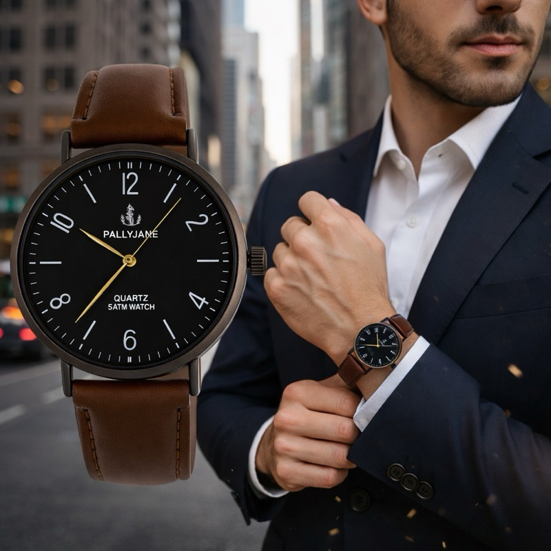 Relógio Masculino Pulseira Em Couro Luxo Casual Elegante e Confortável