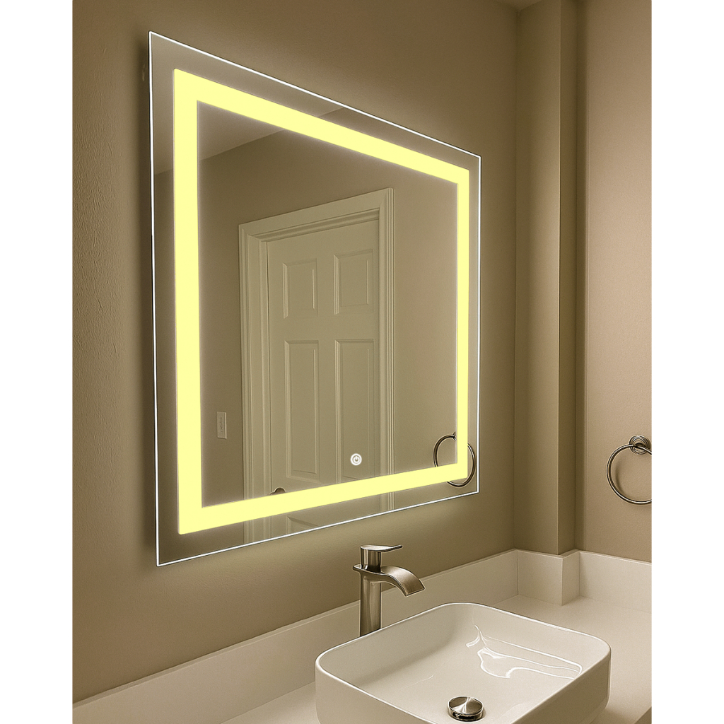 Espelho LED Premium Retangular 70x70cm Bivolt Elegante para Banheiro Quarto e Sala Decorativo