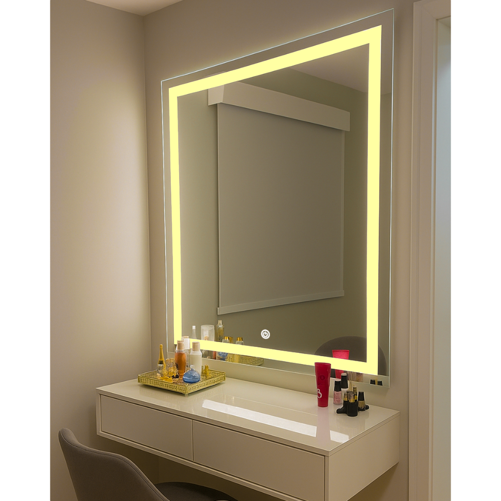 Espelho LED 80x80cm Moderno com Fácil Instalação e Suporte Incluso Quarto Maquiagem e Salão