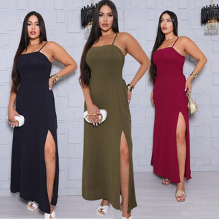 vestido longo feminino elegante  fenda lateral moda festa saia forrado blusa feminina com bojo short