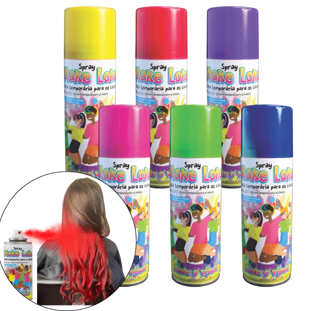 Kit 6 Unidades Sortidas Spray De Cabelo Tinta Temporária Make+ Festa Colorido