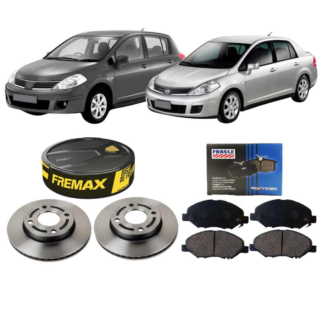 KIT DISCO DE FREIO FREMAX + PASTILHA FRASLE DIANT TIIDA 1.8 2008 A 2013