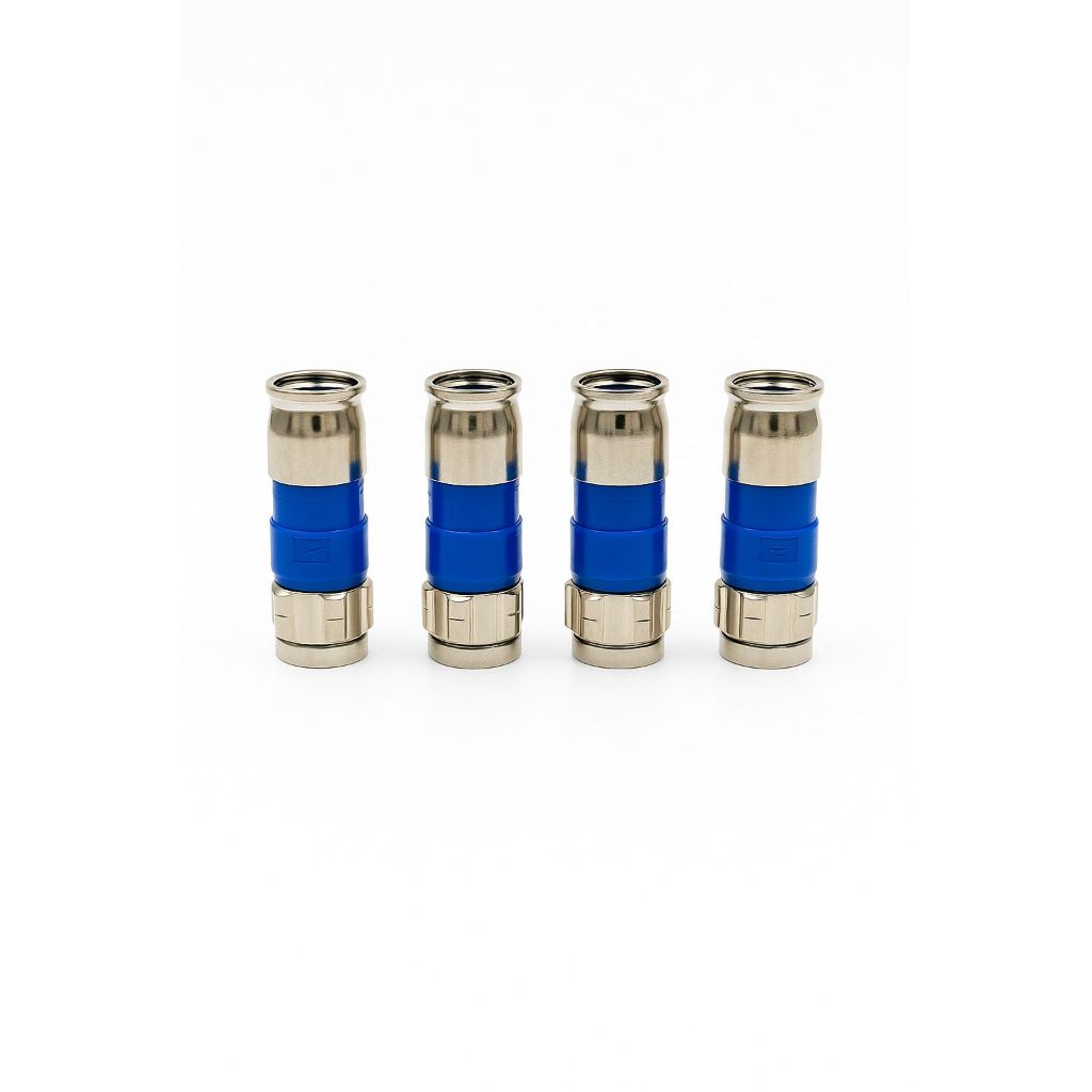 Conector RG6 Coaxial de Compressão Profissional - Resistência UV, Selagem Quádrupla, 360° de Compressão