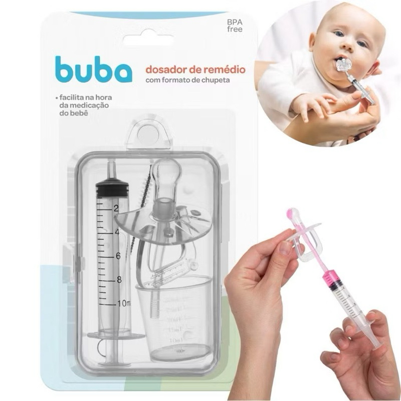 Dosador de Remédio em Formato de Chupeta Buba com Estojo – Ideal para Bebês