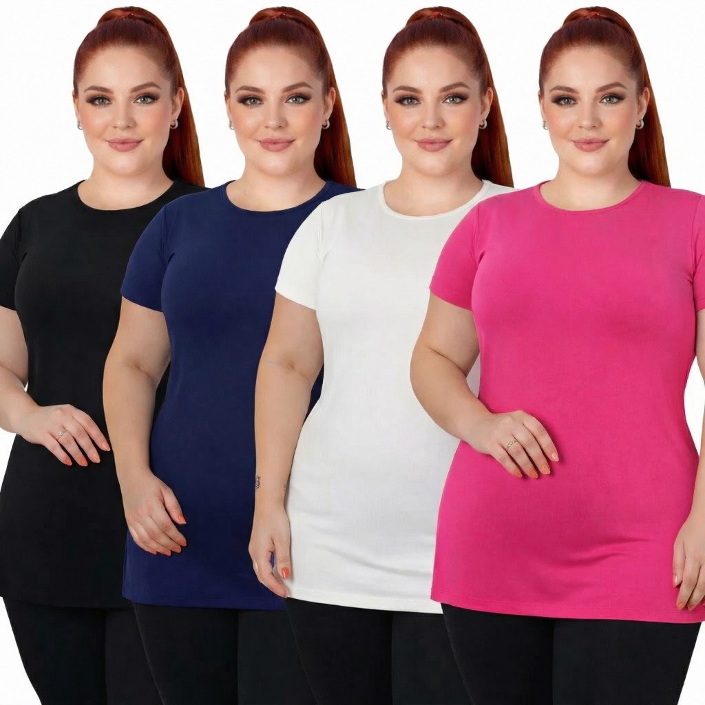 Kit 4 Blusas Tapa Bumbum Plus Size de Viscolycra Fitness em Oferta na Shopee