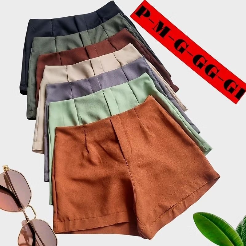 SHORT ALFAITARIA FEMININO SOCIAL CINTURA ALTA  ZIPER NA LATERAL