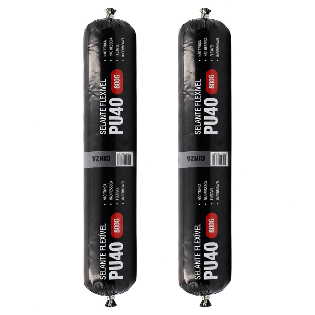 Kit 02 Selantes Sache PU 40 Selante de Poliuretano Cola Adesivo Vedante Cinza 800g Impermeável Cibra